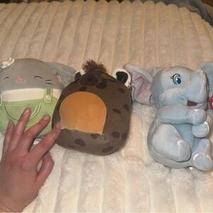 Squishmallow & Beanie Baby Cute Plush Toy Set - Bunny, Hyena, and Elephant